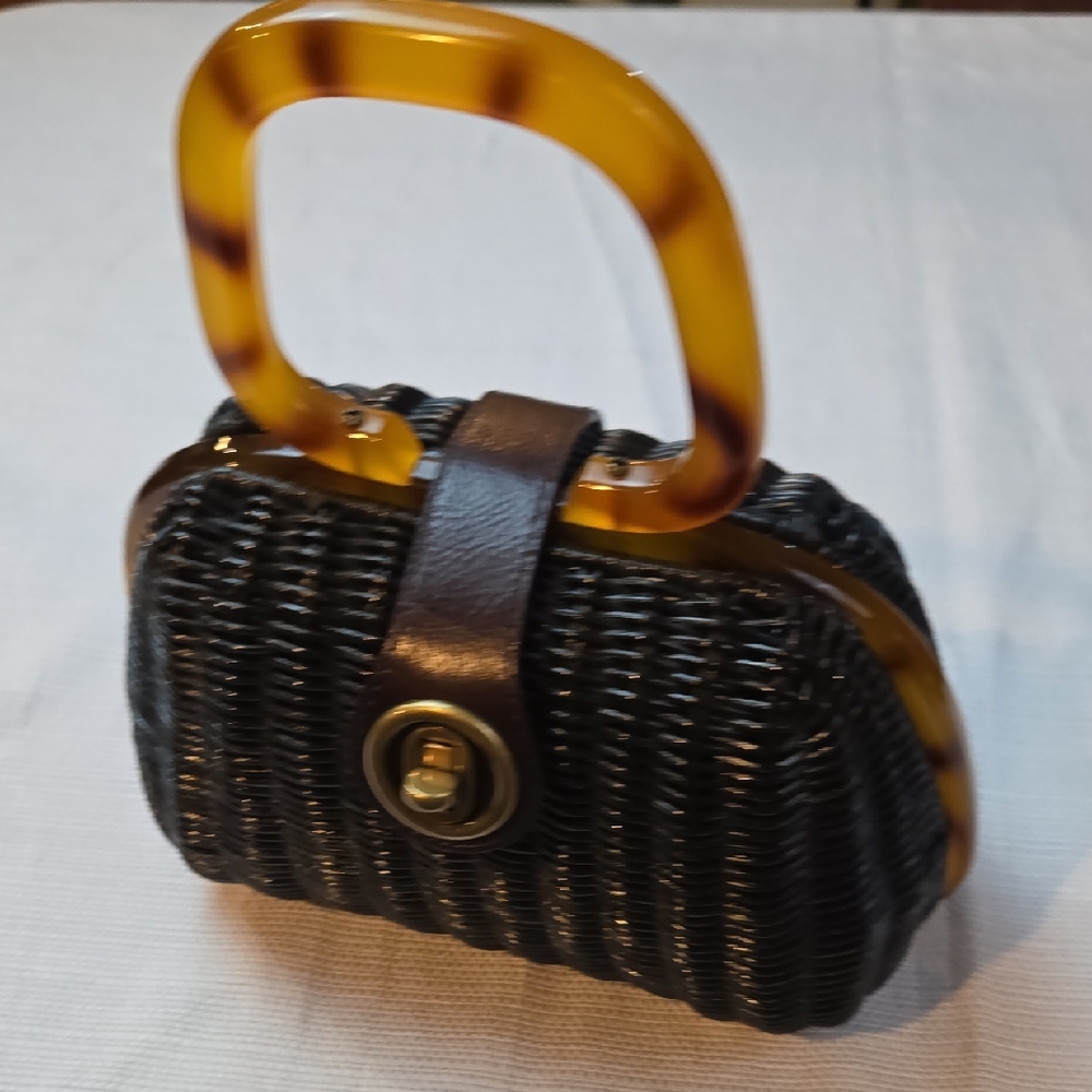 Hobo International Mini Bag, Black Wicker, Tortoise Shell Handle, Nwot